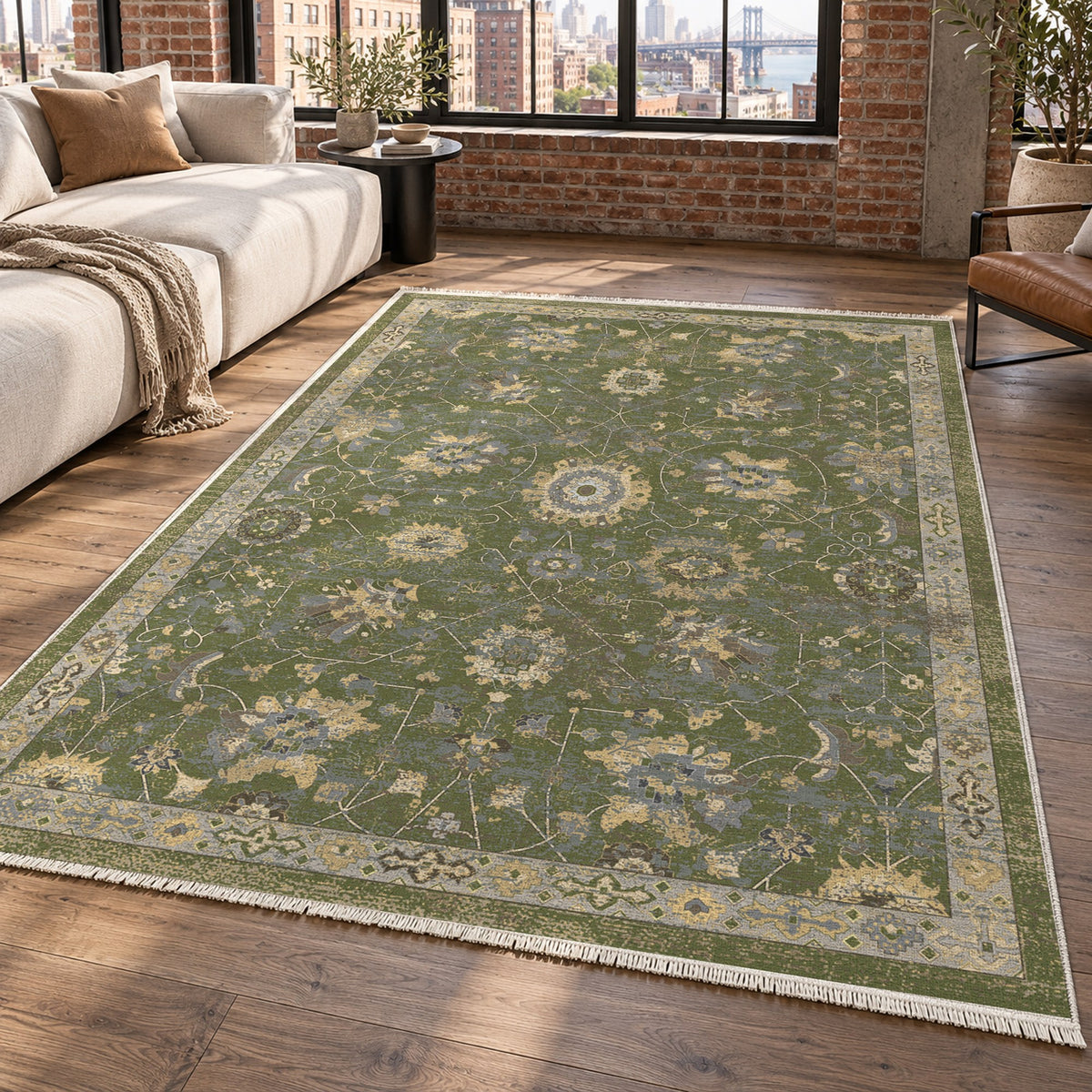 Ushak Olive Classic Washable Rug — new york living
