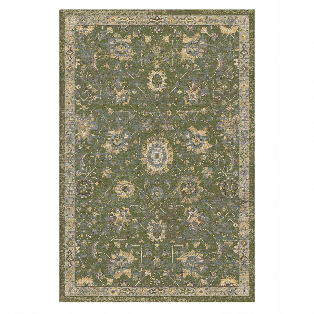 Ushak Olive Classic Washable Rug — top view