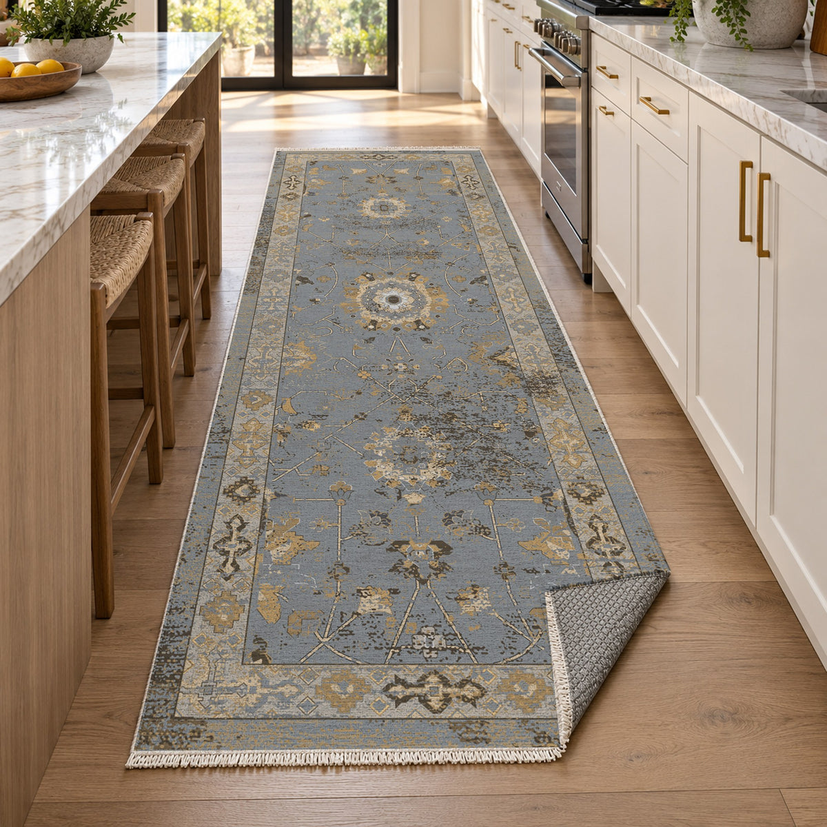 Ushak Silver Grey Classic Washable Rug — new york kitchen runner