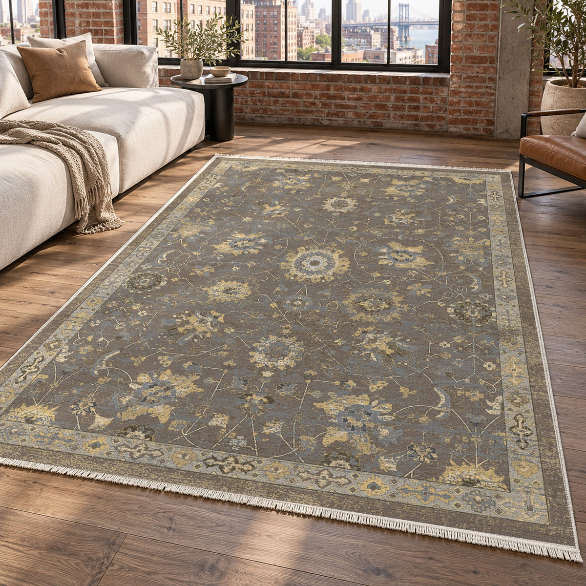 Ushak Taupe Classic Washable Rug — new york living