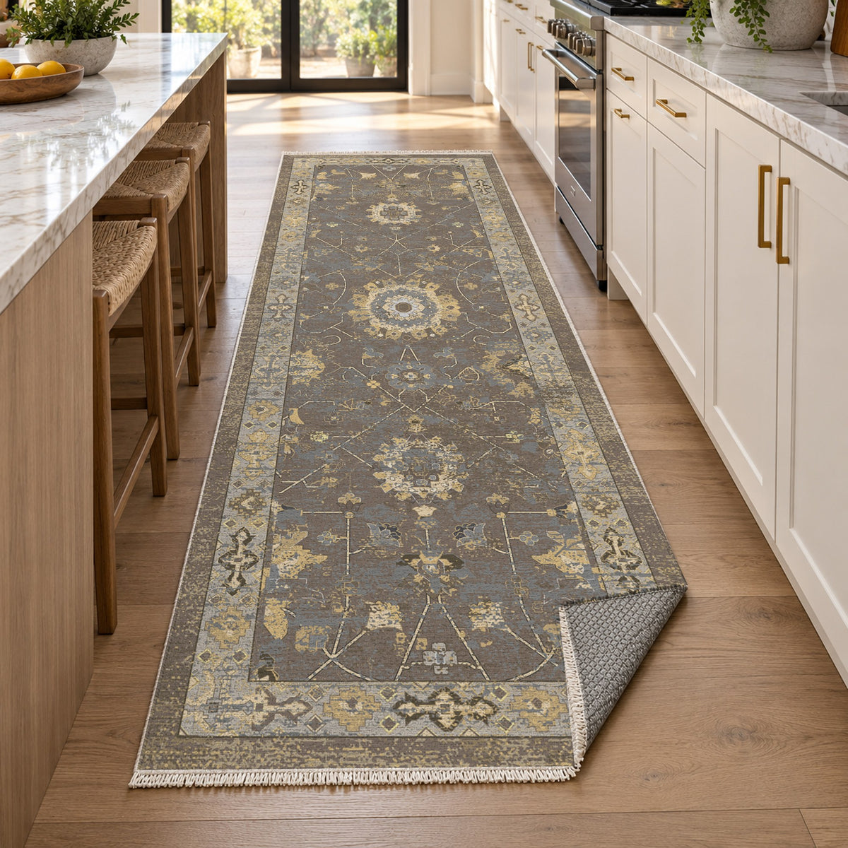 Ushak Taupe Classic Washable Rug — new york kitchen runner