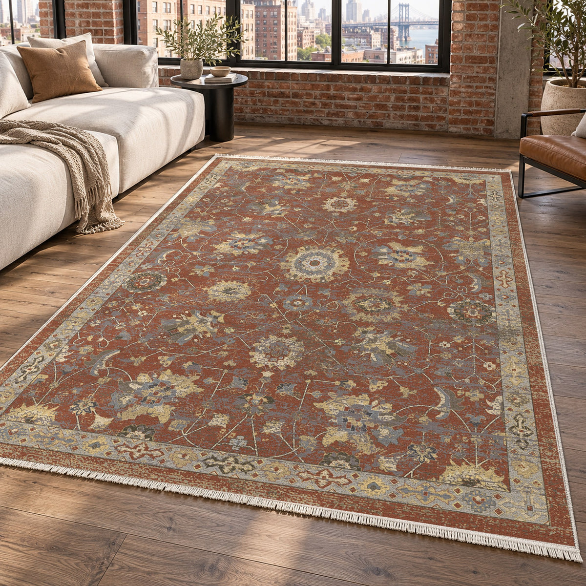 Ushak Terracotta Classic Washable Rug — new york living