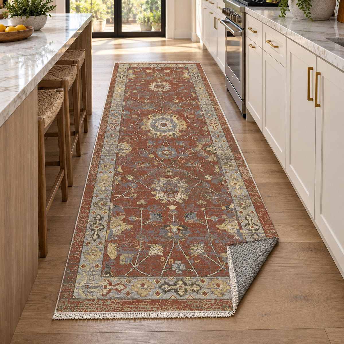 Ushak Terracotta Classic Washable Rug — new york kitchen runner