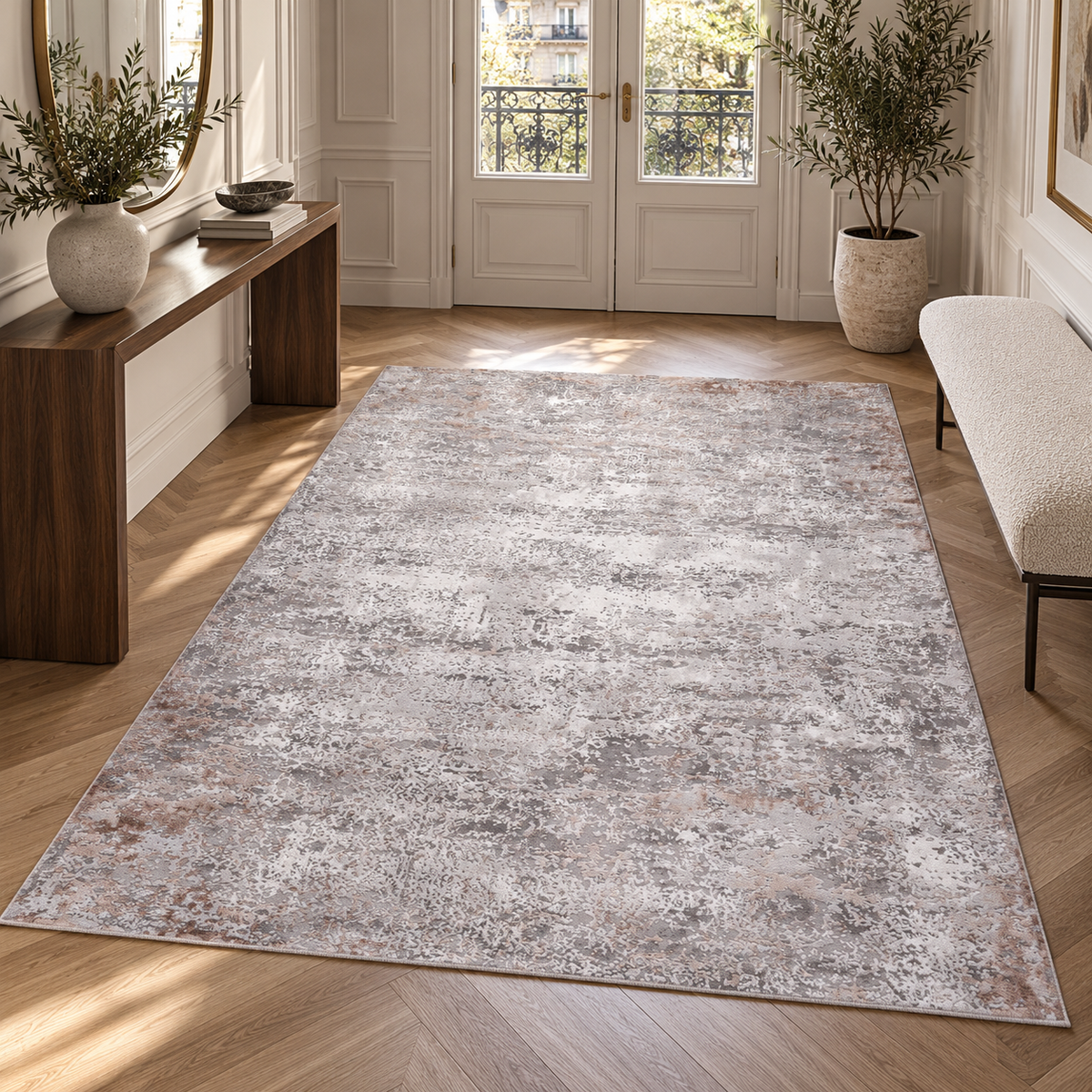 Germanica Vavien 1383 — vavien 1483 grey terracotta distressed abstract hallway entrance rug 18