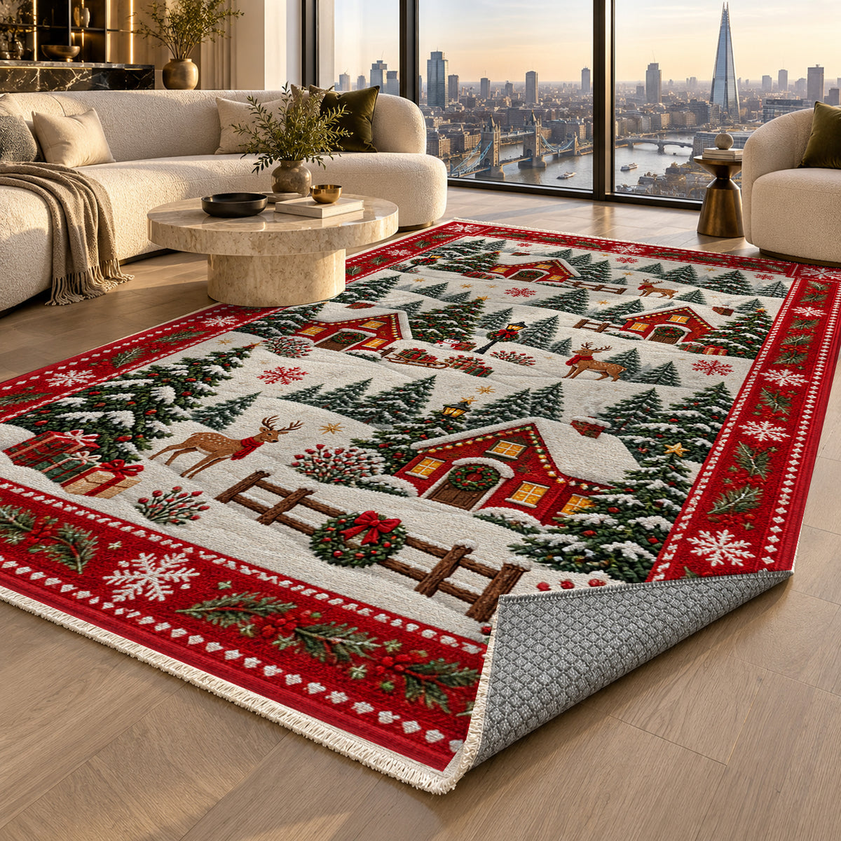 Village Crimson Washable Rug — london luxury living