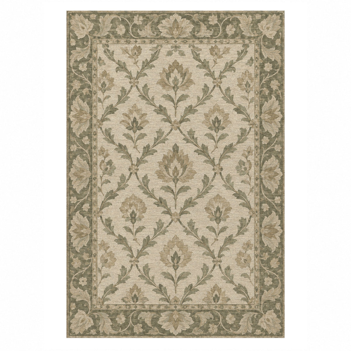 Vine Lattice Sage Cream Classic Washable Rug — top view