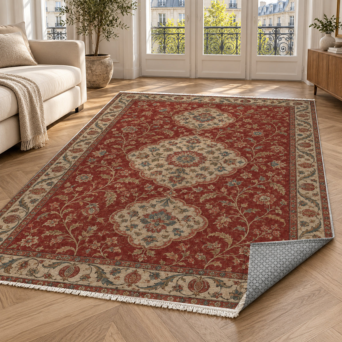 Vintage Bloom Red Washable Rug — paris living