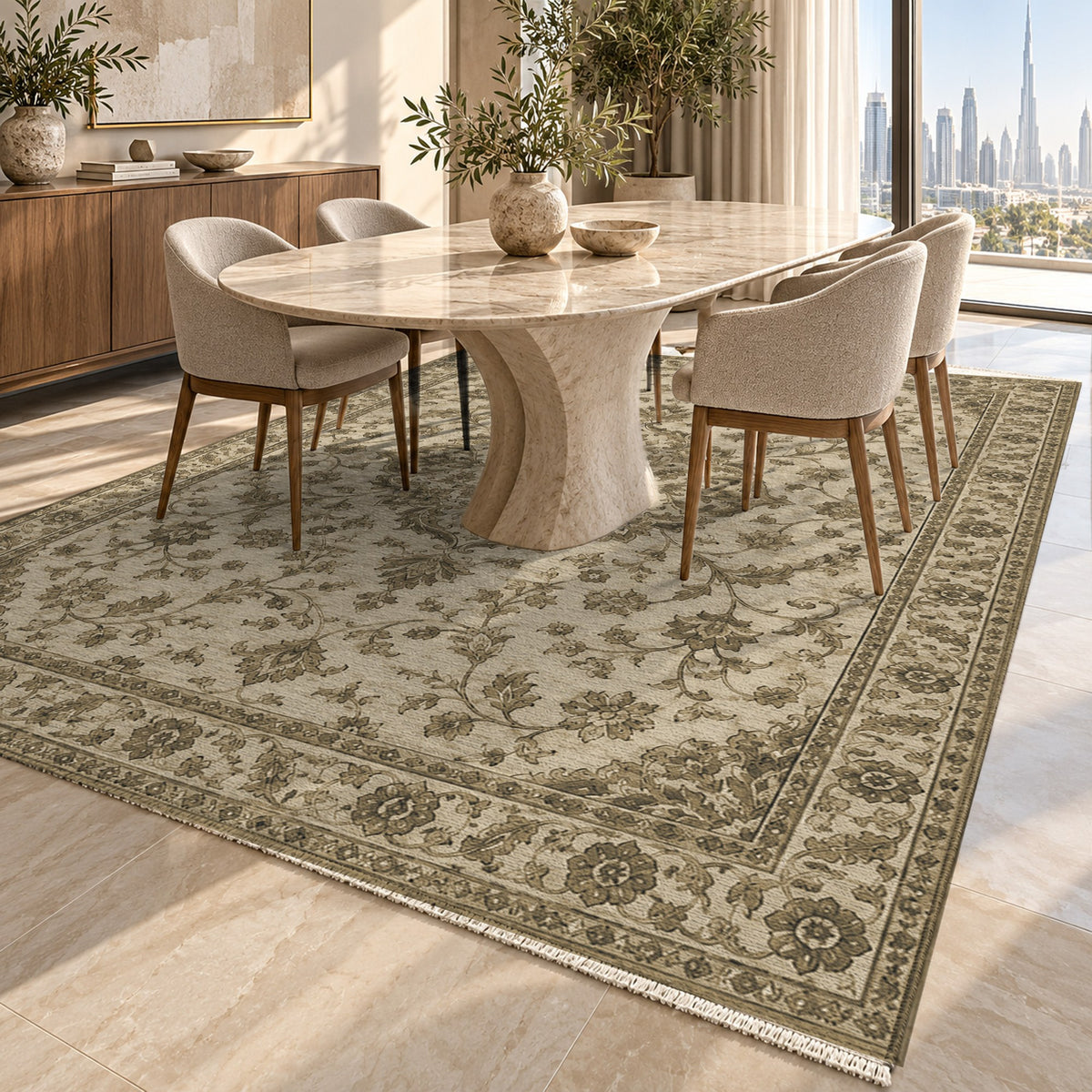 Vintage Botanical Black Antique Gold Washable Rug — dubai dining