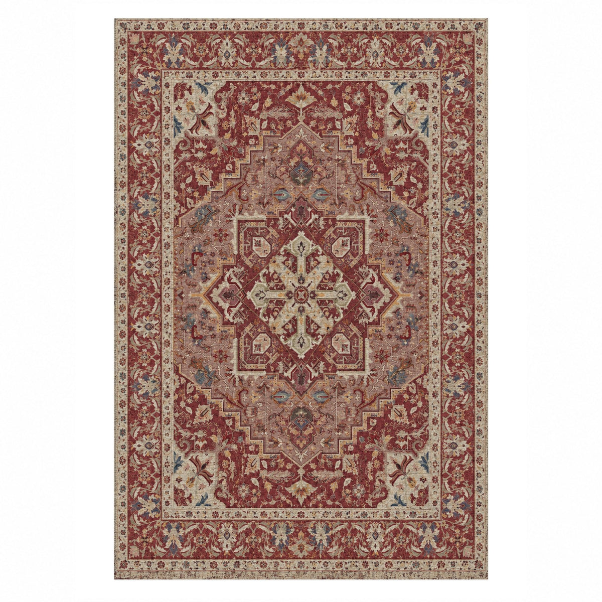 Vintage Heriz Red Washable Rug — top view