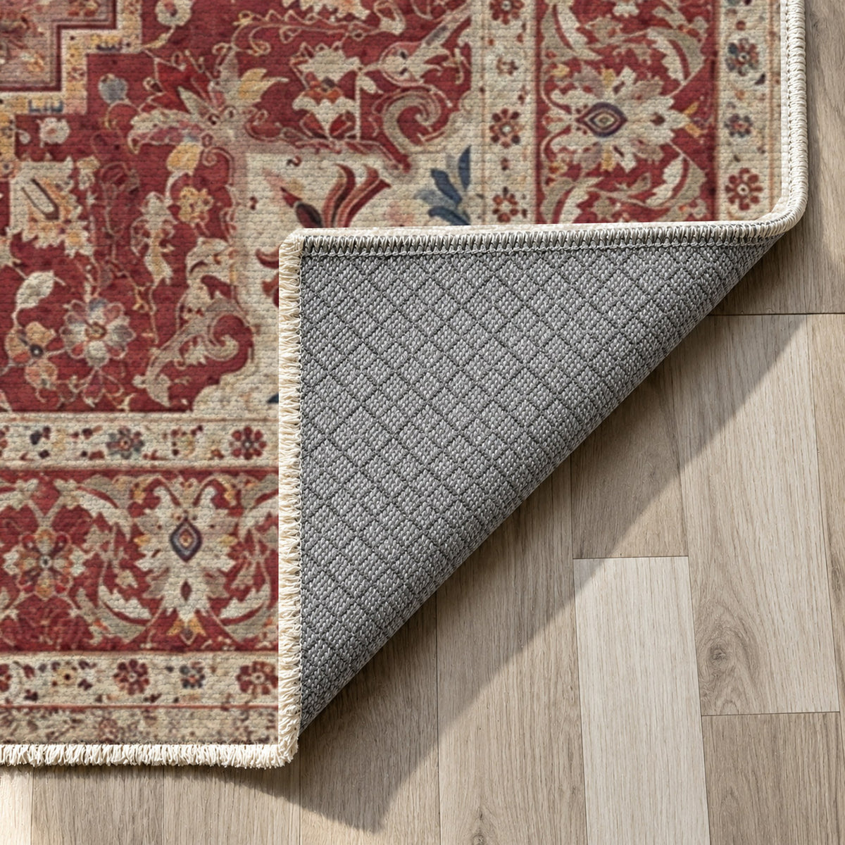 Vintage Heriz Red Washable Rug — backing close up