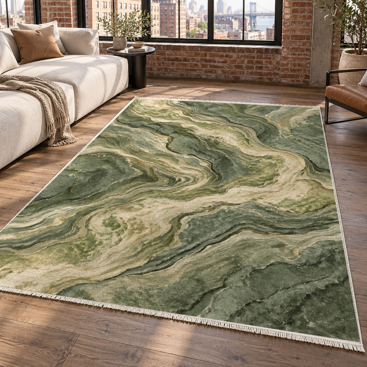 Volcanic Flow Sage Abstract Washable Rug — new york living