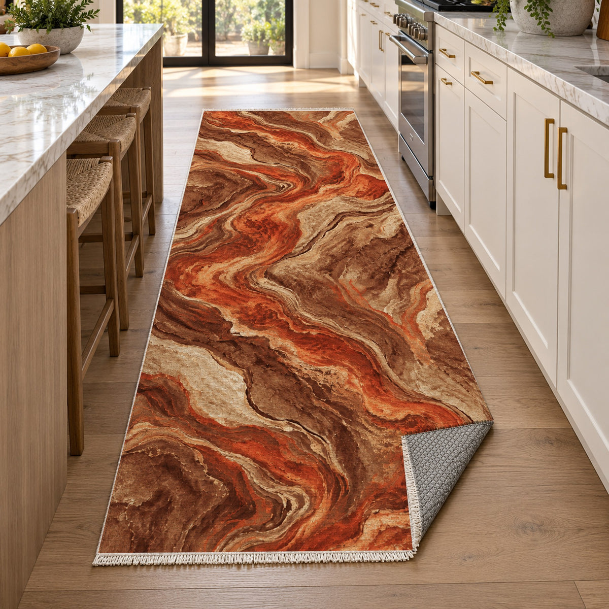Volcanic Flow Terracotta Abstract Washable Rug — new york kitchen runner