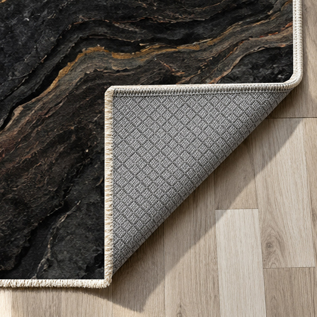 Volcanic Flow Abstract Washable Rug — backing close up