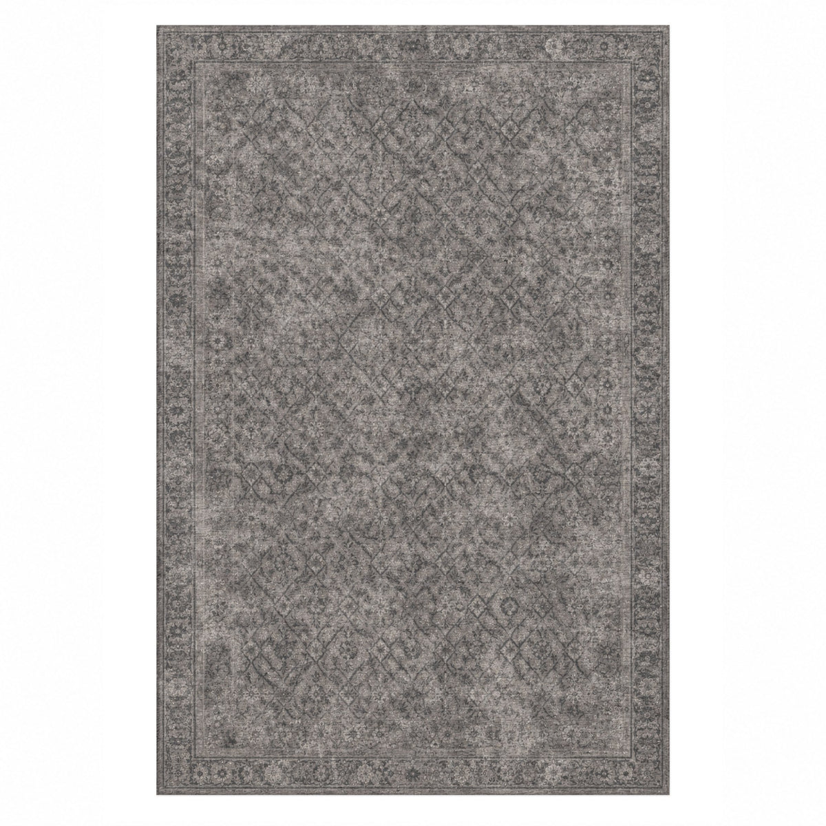 Washed Herati Charcoal Silver Vintage Washable Rug — top view
