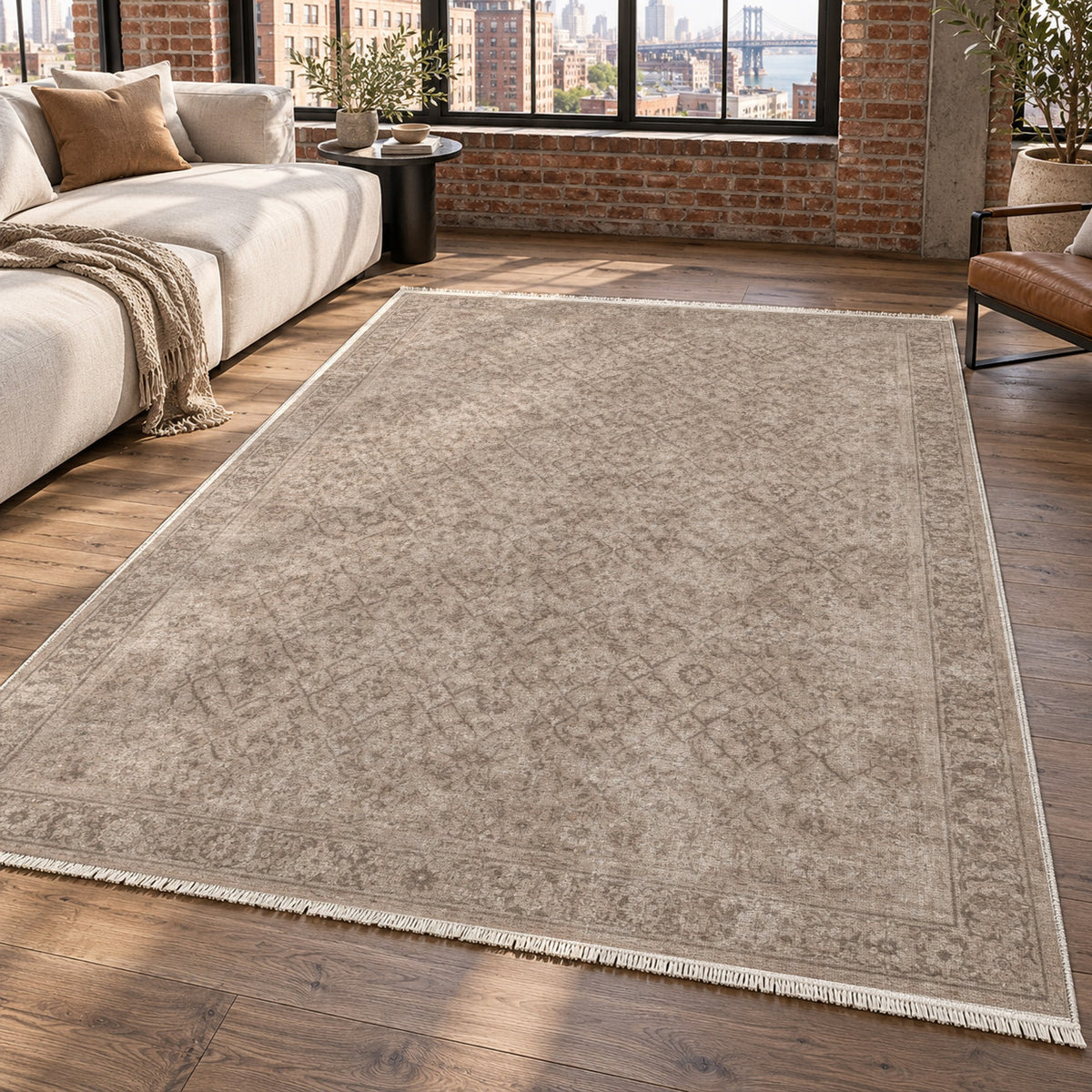 Washed Herati Ivory Taupe Vintage Washable Rug — new york living