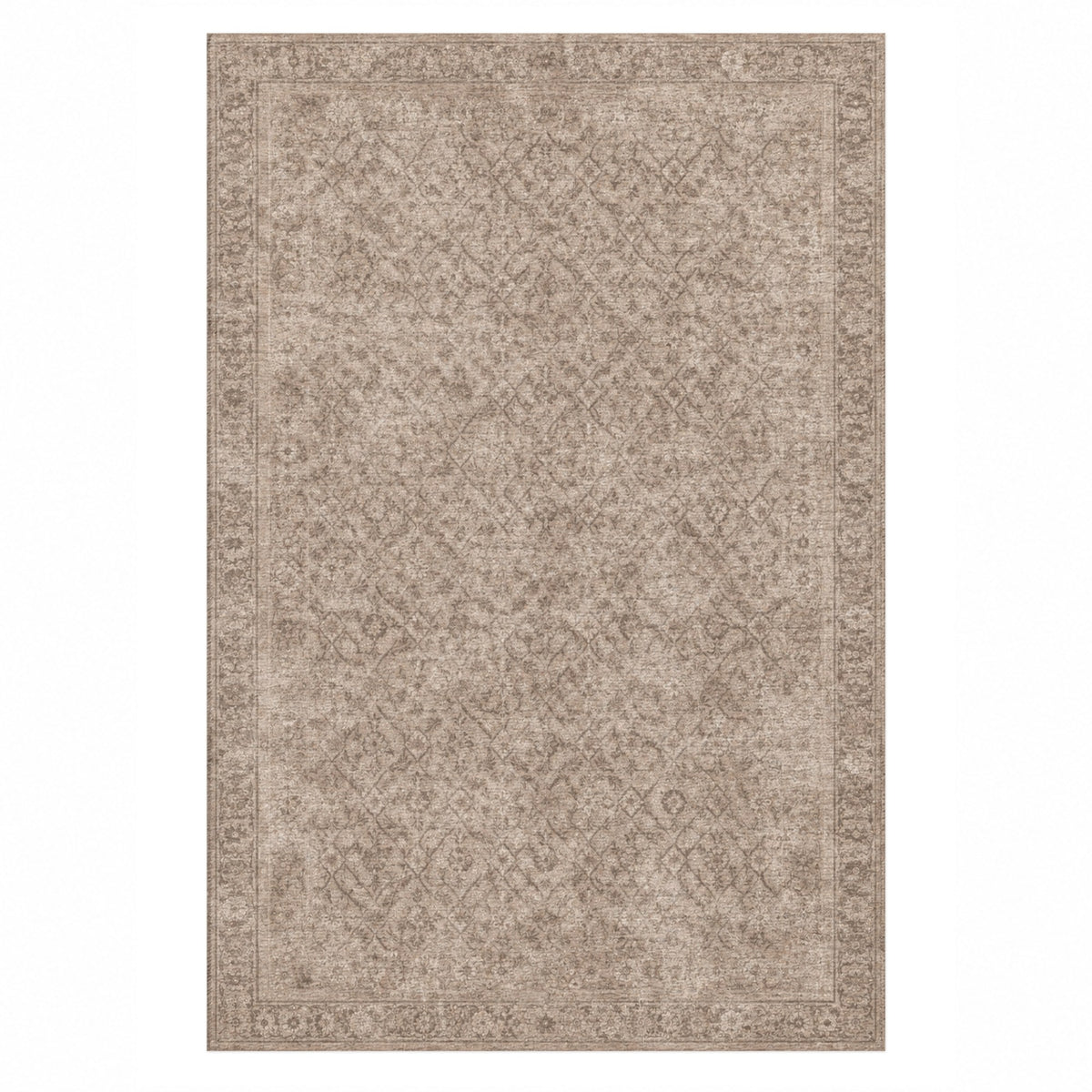 Washed Herati Ivory Taupe Vintage Washable Rug — top view