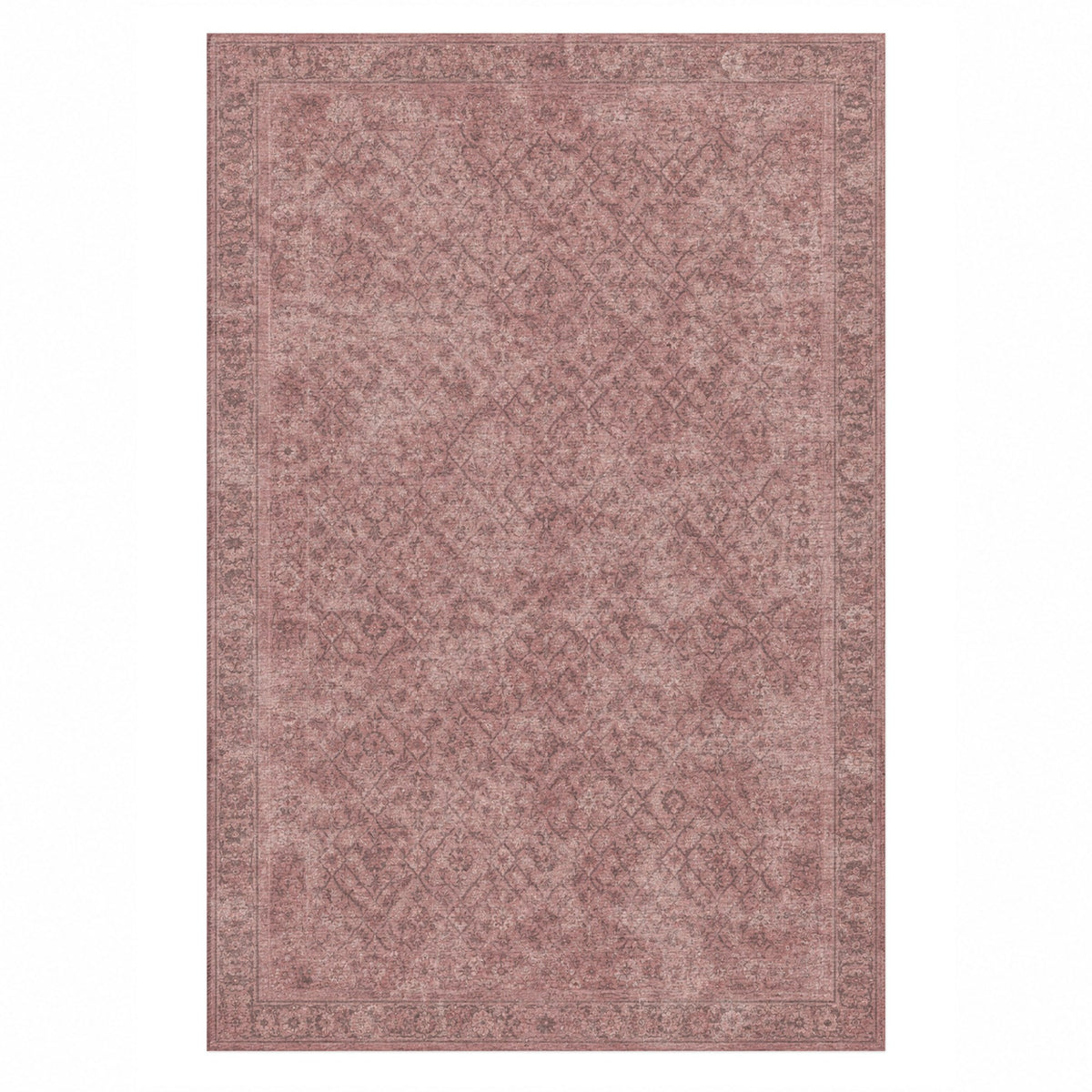 Washed Herati Rose Pink Vintage Washable Rug — top view