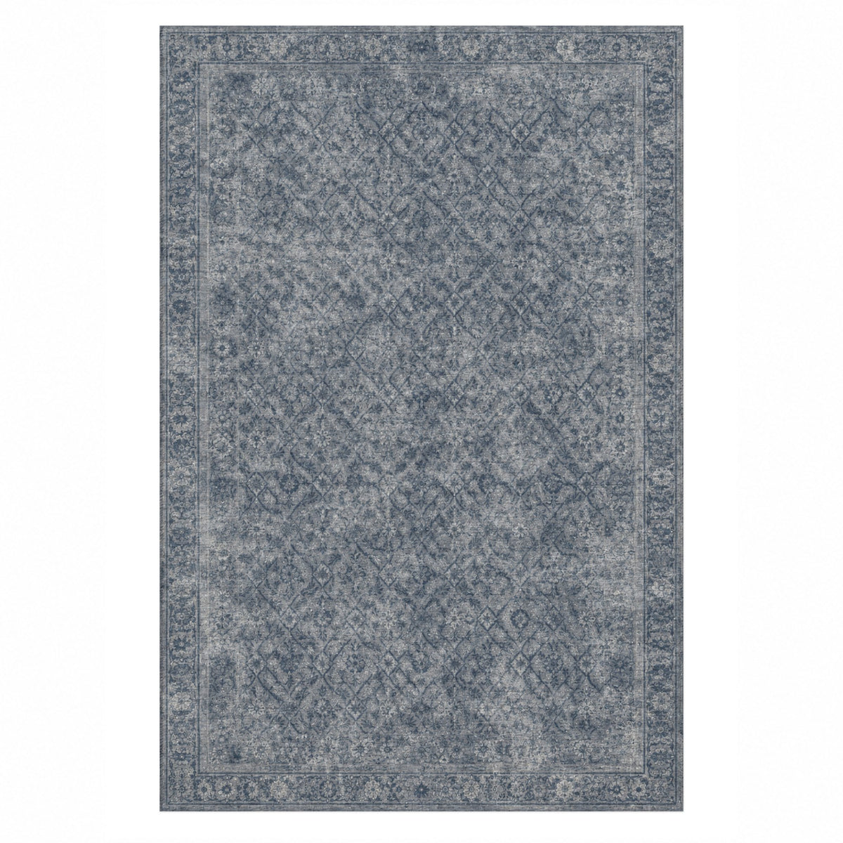 Washed Herati Slate Blue Vintage Washable Rug — top view