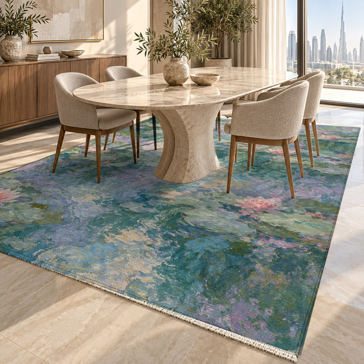 Water Garden Abstract Washable Rug — dubai dining