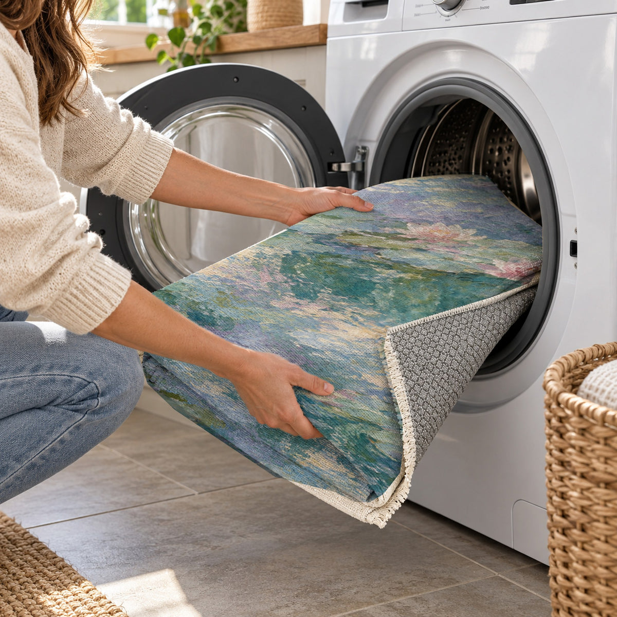 Water Garden Abstract Washable Rug — washing machine