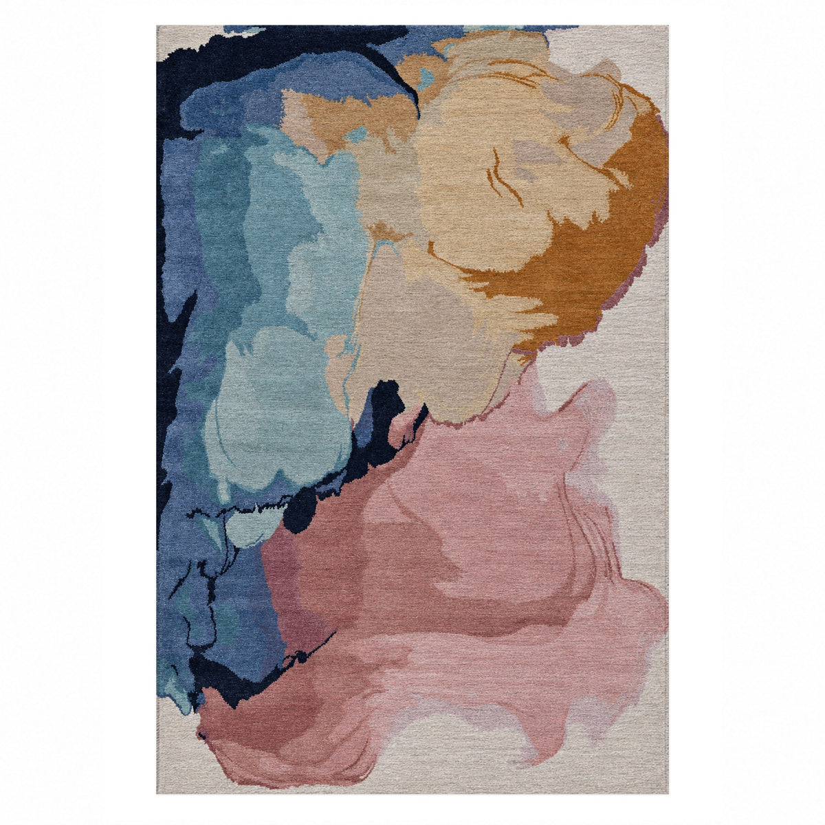 Watercolour Blush Navy Abstract Washable Rug — top view
