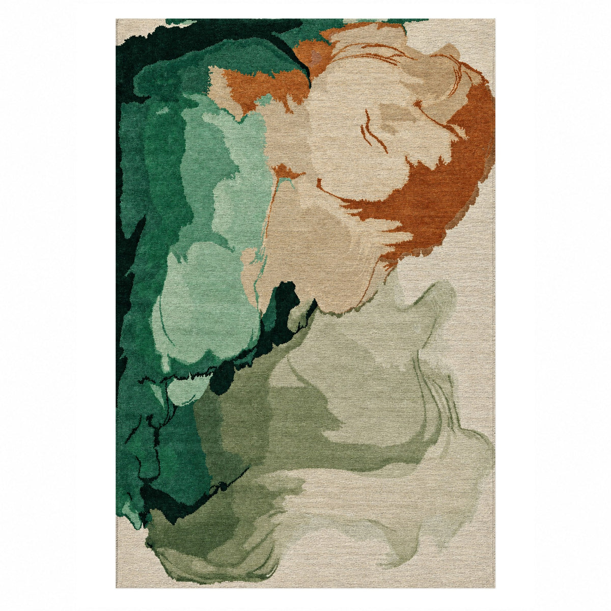 Watercolour Emerald Copper Abstract Washable Rug — top view