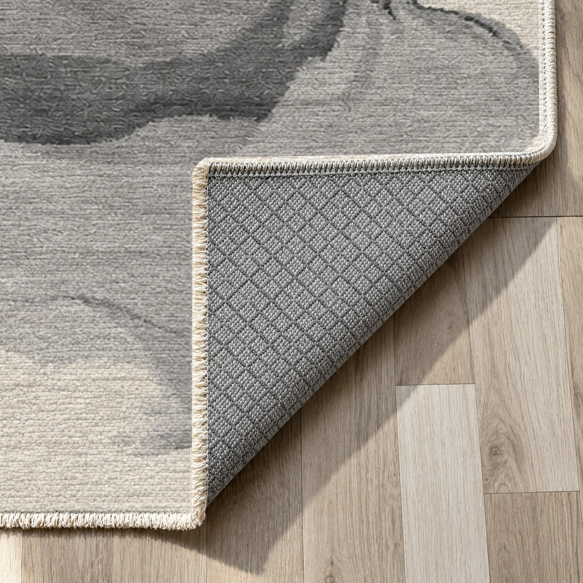Watercolour Monochrome Stone Abstract Washable Rug — backing close up