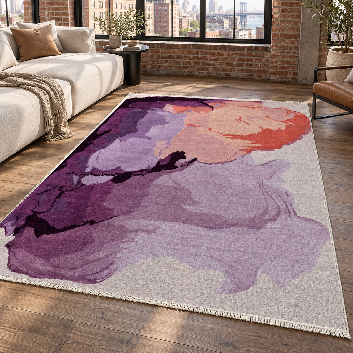 Watercolour Plum Coral Abstract Washable Rug — new york living