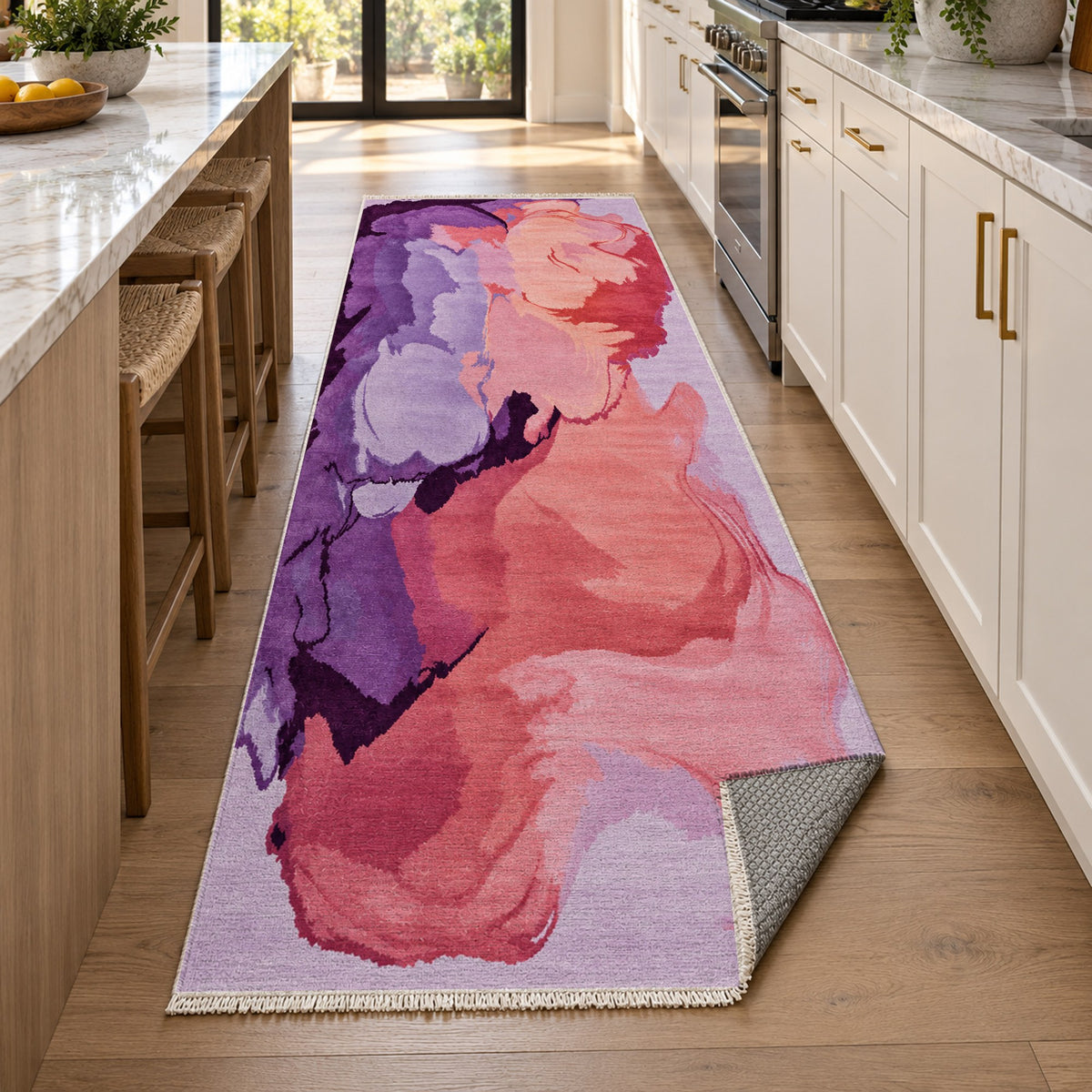 Watercolour Plum Coral Abstract Washable Rug — new york kitchen runner