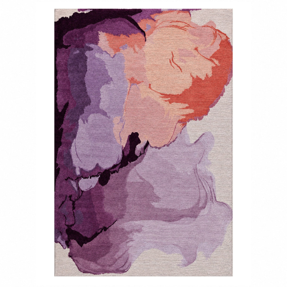 Watercolour Plum Coral Abstract Washable Rug — top view