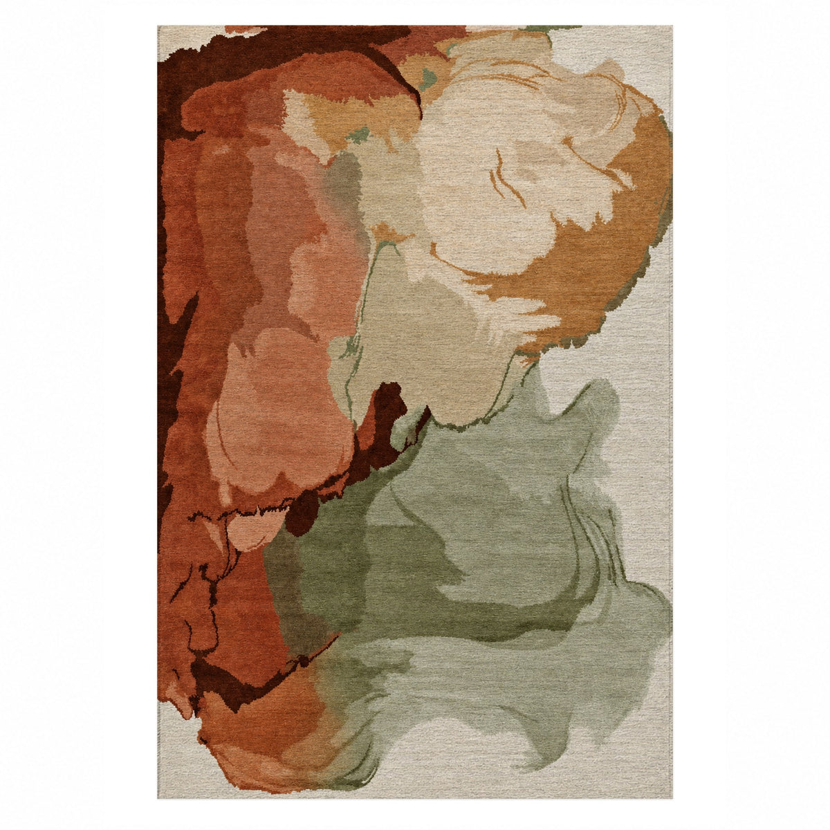 Watercolour Terracotta Sage Abstract Washable Rug — top view