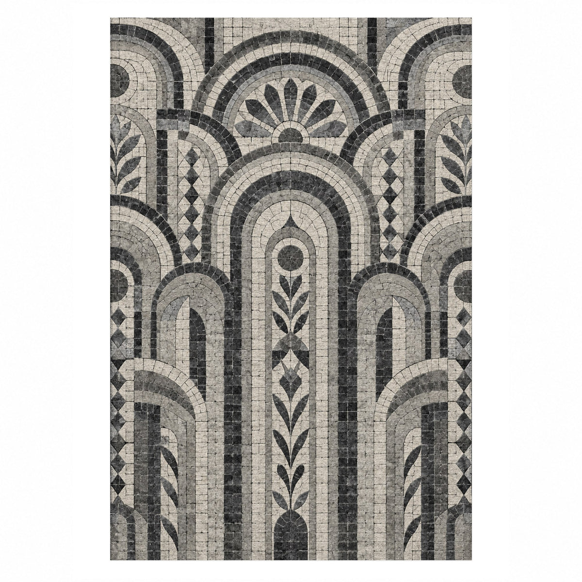Weathered Arches Charcoal Geometric Washable Rug — top view