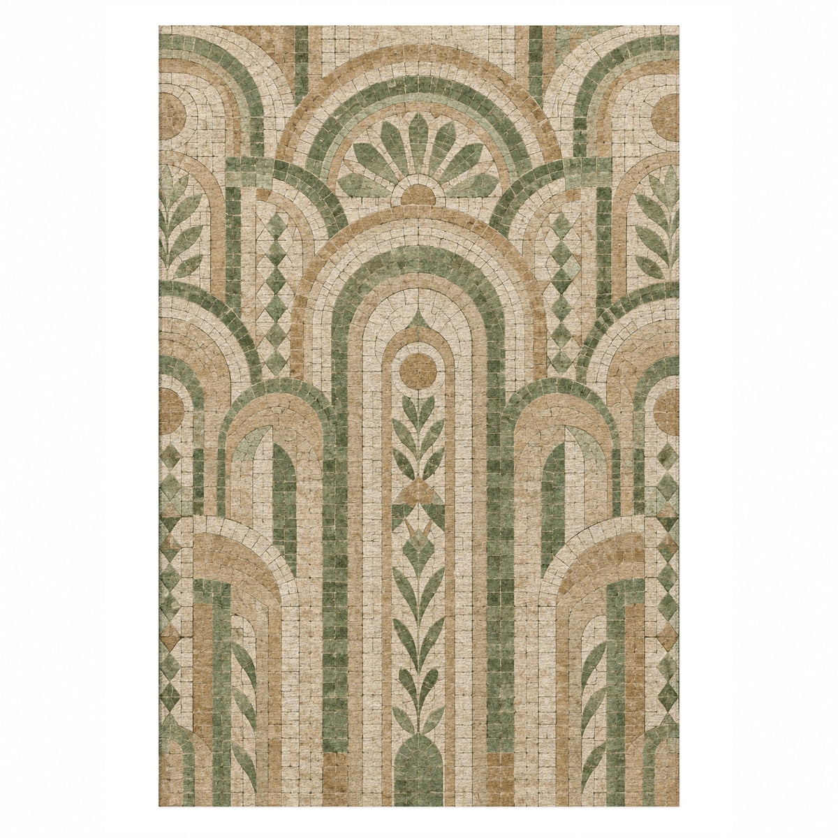 Weathered Arches Sage Geometric Washable Rug — top view