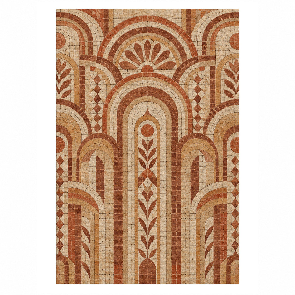 Weathered Arches Terracotta Geometric Washable Rug — top view