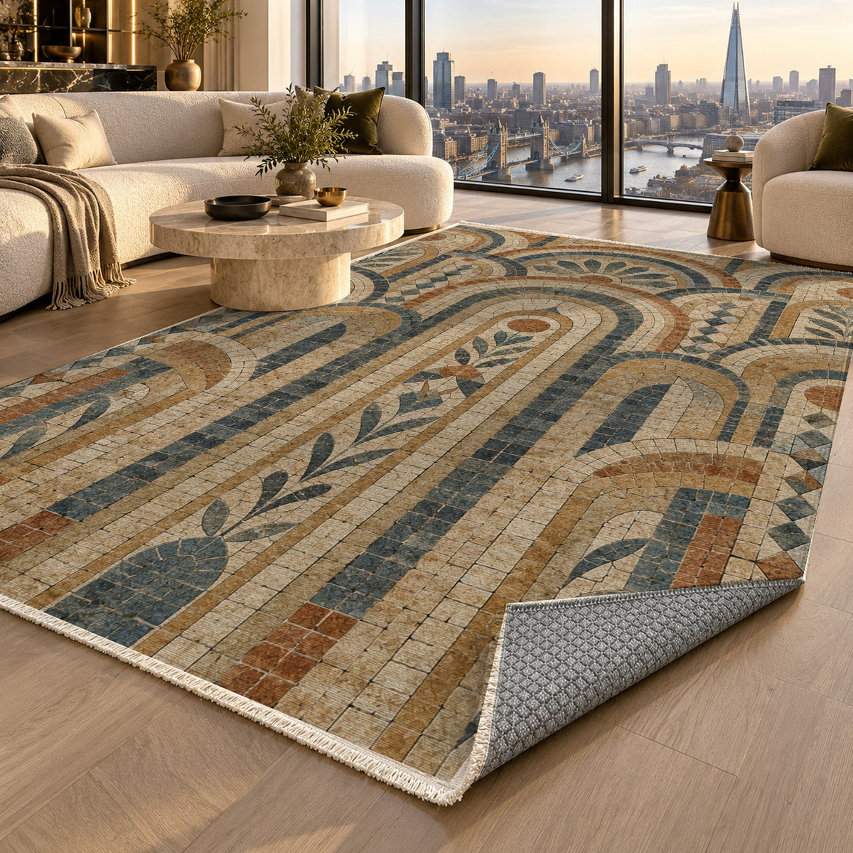 Weathered Arches Geometric Washable Rug — london luxury living