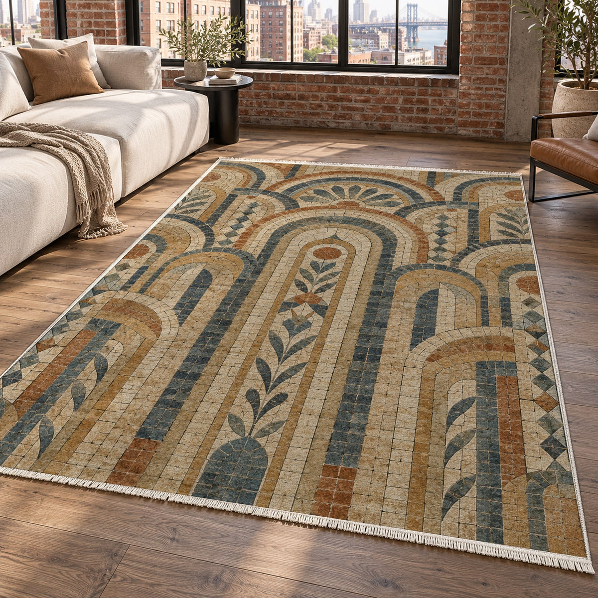 Weathered Arches Geometric Washable Rug — new york living
