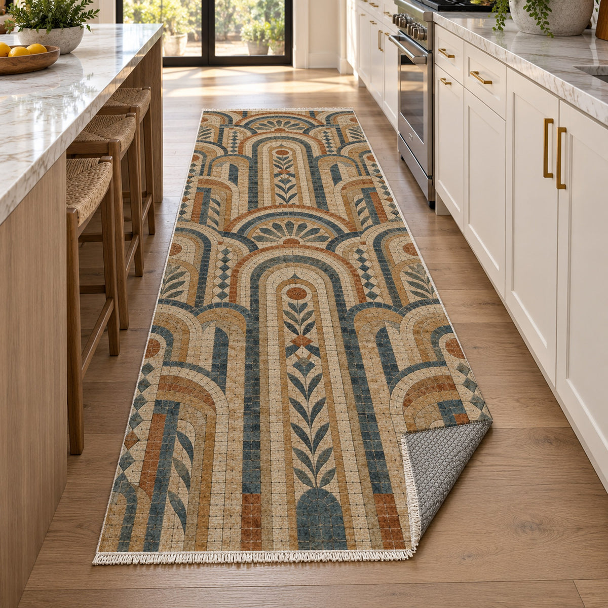 Weathered Arches Geometric Washable Rug — new york kitchen runner