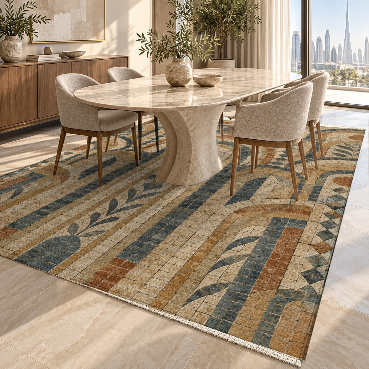Weathered Arches Geometric Washable Rug — dubai dining