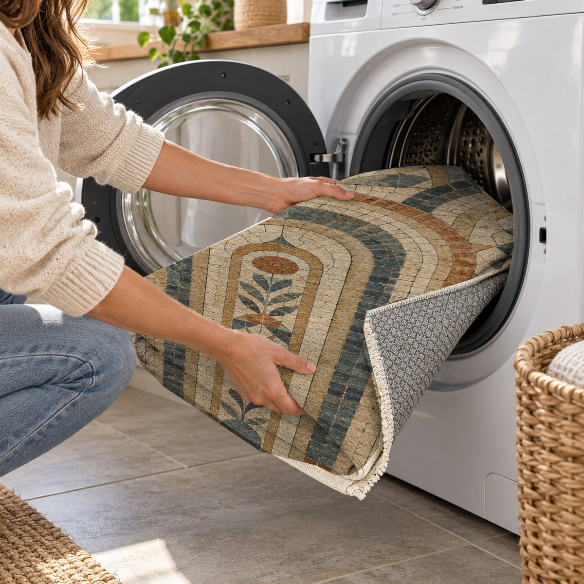 Weathered Arches Geometric Washable Rug — washing machine