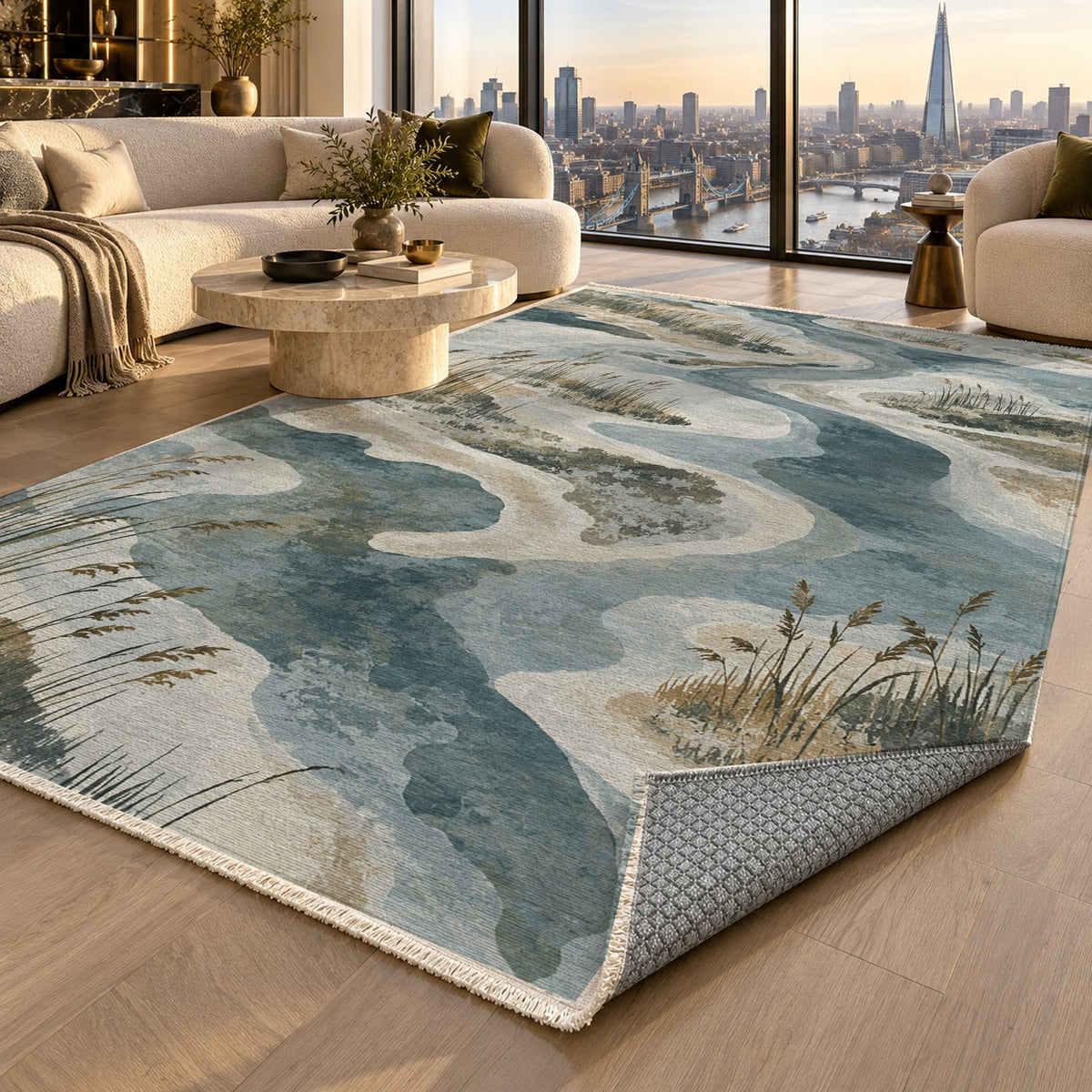 Wetland Reeds Abstract Washable Rug — london luxury living