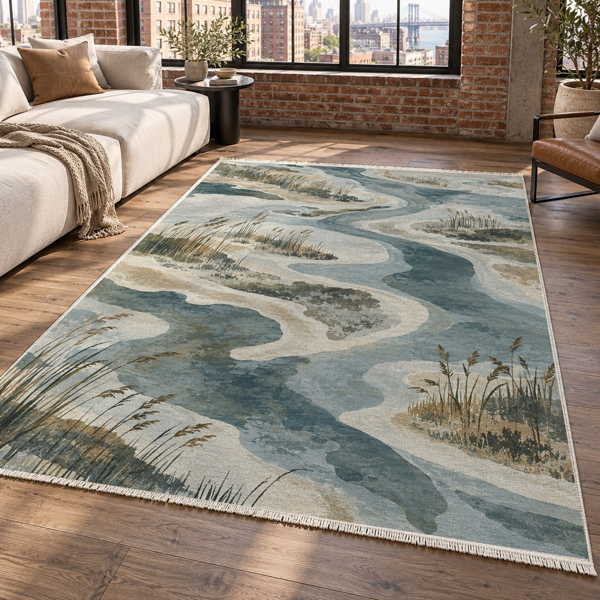 Wetland Reeds Abstract Washable Rug — new york living