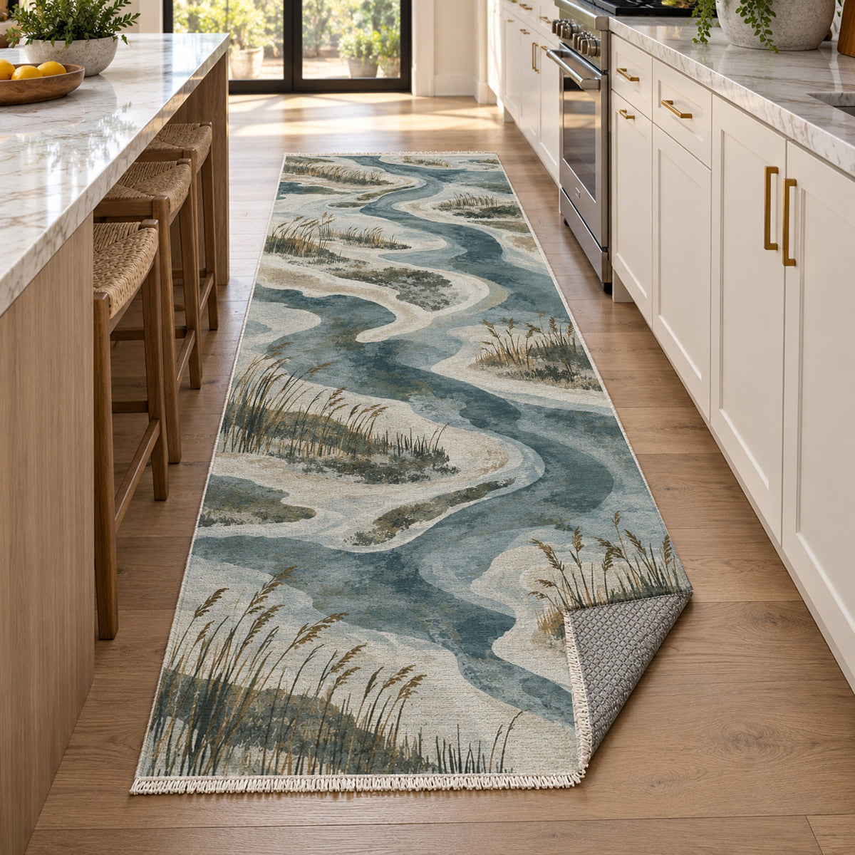 Wetland Reeds Abstract Washable Rug — new york kitchen runner