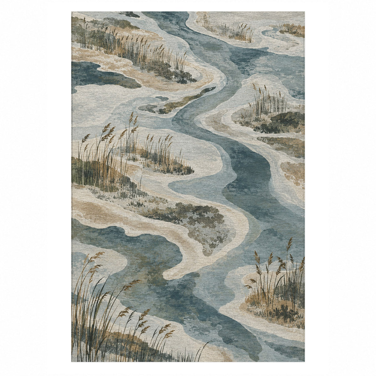 Wetland Reeds Abstract Washable Rug — top view