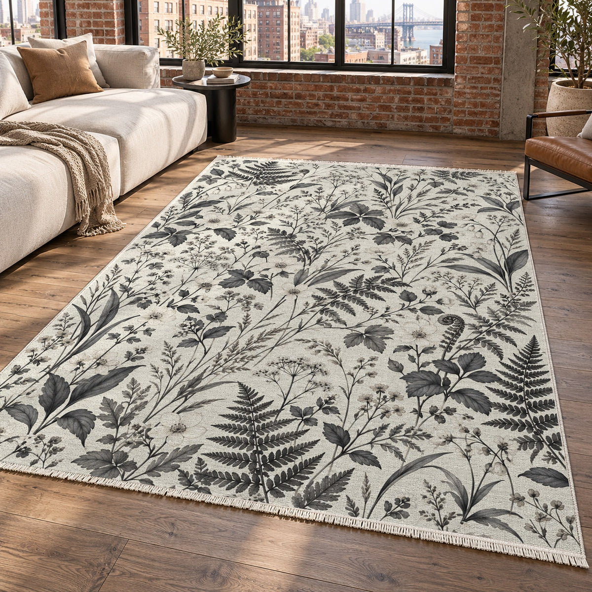Wildflower Clearing Charcoal Floral Washable Rug — new york living
