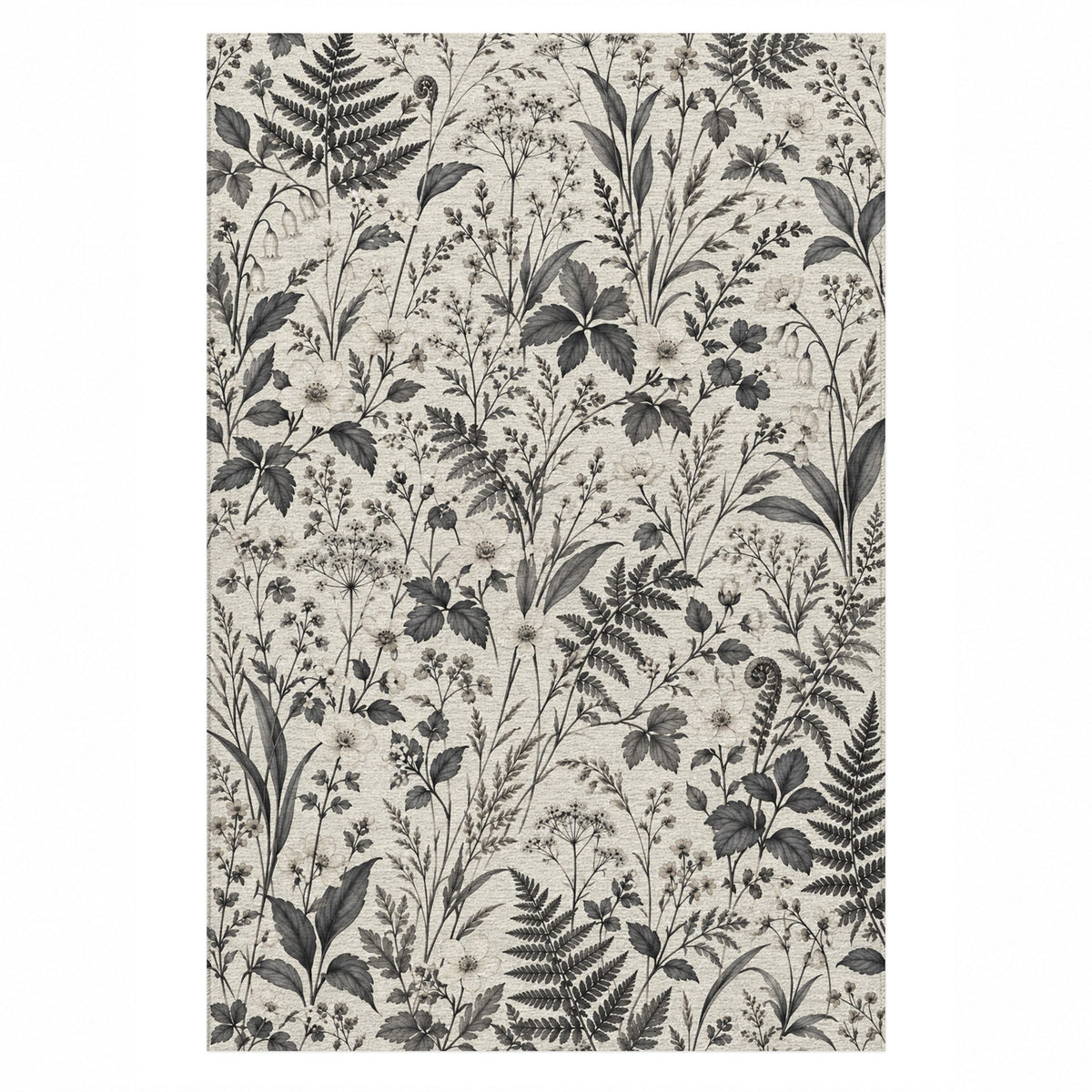Wildflower Clearing Charcoal Floral Washable Rug — top view
