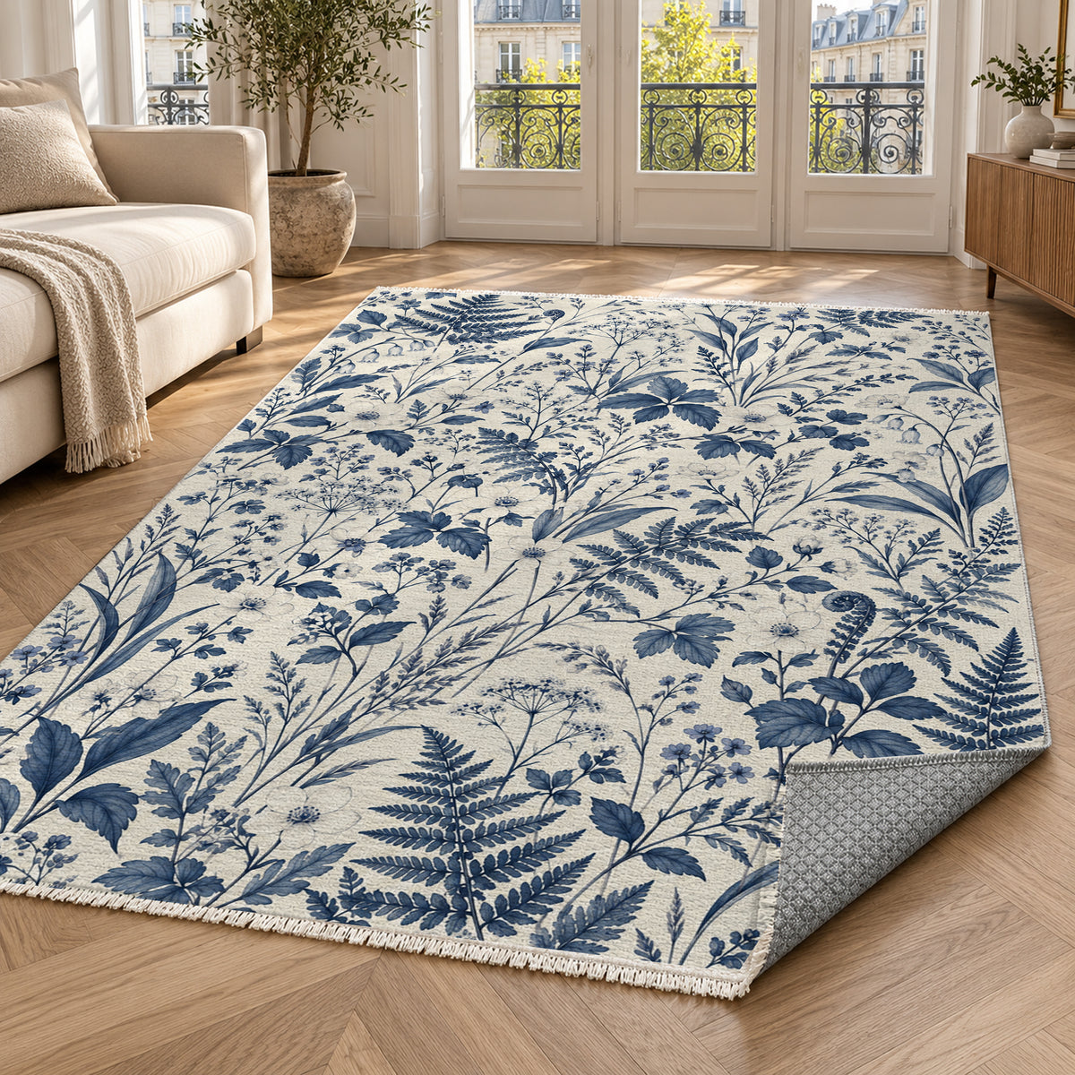 Wildflower Clearing Indigo Floral Washable Rug — paris living