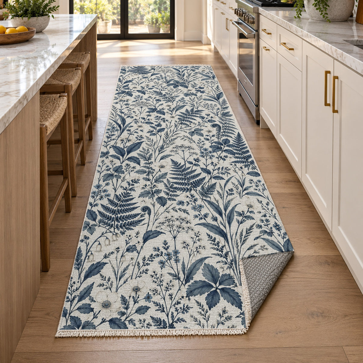 Wildflower Clearing Indigo Floral Washable Rug — new york kitchen runner