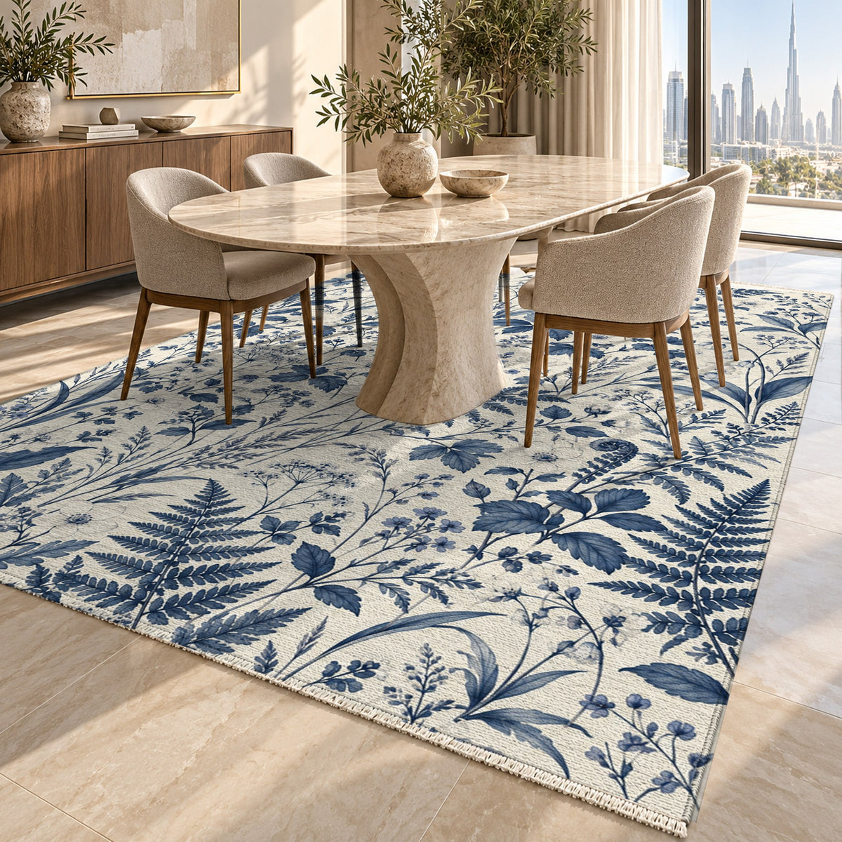 Wildflower Clearing Indigo Floral Washable Rug — dubai dining