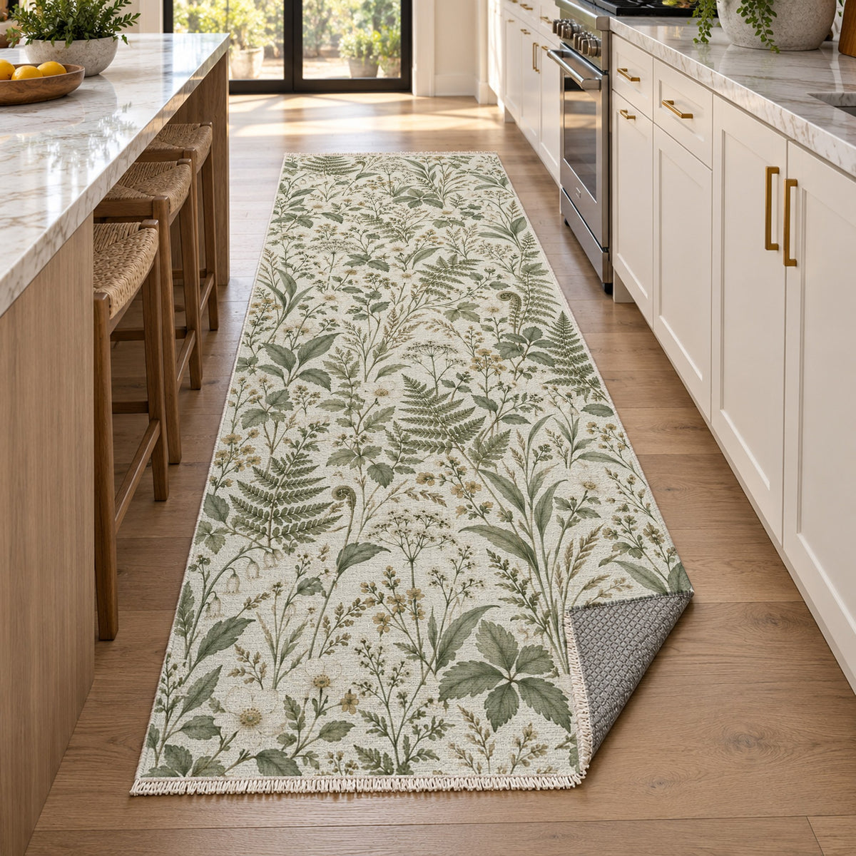 Wildflower Clearing Sage Floral Washable Rug — new york kitchen runner