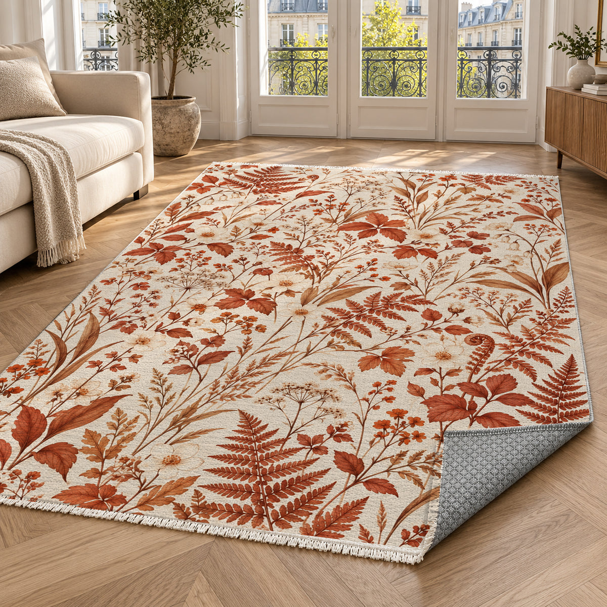 Wildflower Clearing Terracotta Floral Washable Rug — paris living